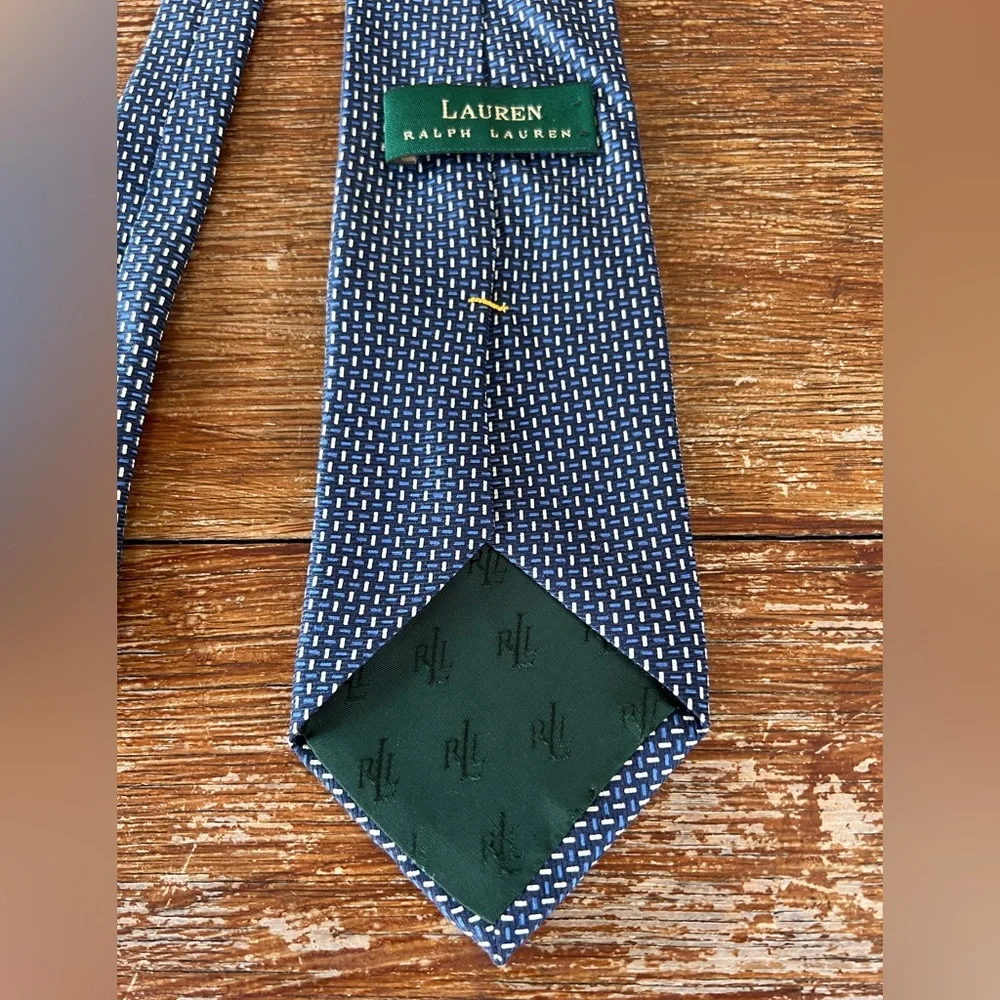 Lauren Ralph Lauren Silk Tie Blue Geometric Made in USA Hand Finished